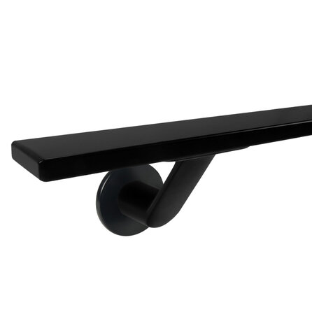 Main courante noire (revêtue) - rectangulaire (40x10 mm) - avec supports de type 7 luxueux - Rampe escalier acier thermolaqué noir - RAL 9005