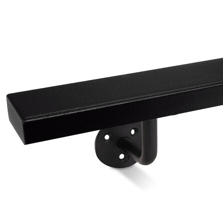 Main courante noire (revêtue) - rectangulaire (50x20 mm) - avec supports de type 1 - Rampe escalier acier thermolaqué noir - RAL 9005