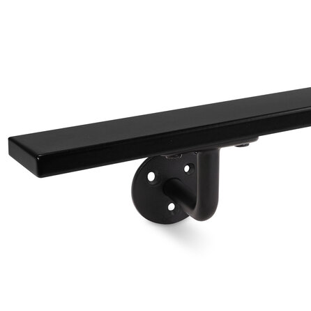 Main courante noire (revêtue) - rectangulaire (40x10 mm) - avec supports de type 1 - Rampe escalier acier thermolaqué noir - RAL 9005