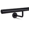 Rampe escalier fer forgé noire - ronde (20 mm) pleine - avec supports ronds (soudés) + rosette - main courante acier thermolaqué noire mate - RAL 9005