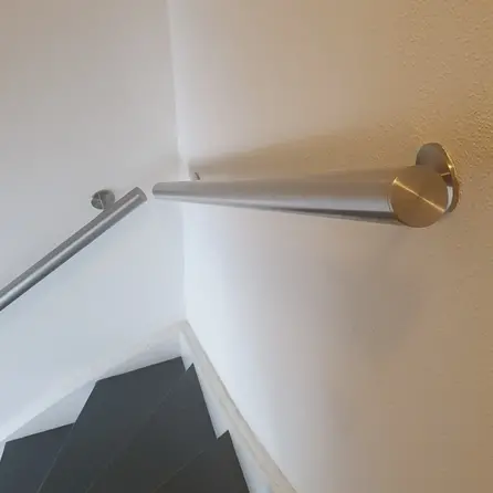 Main courante inox - ronde - avec supports de type 5 - Rampe escalier acier inoxydable 304 brossé