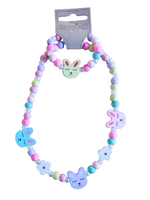 Heppiedi Heppiedi Ketting + armband hout konijntjes pastelkleuren 23306