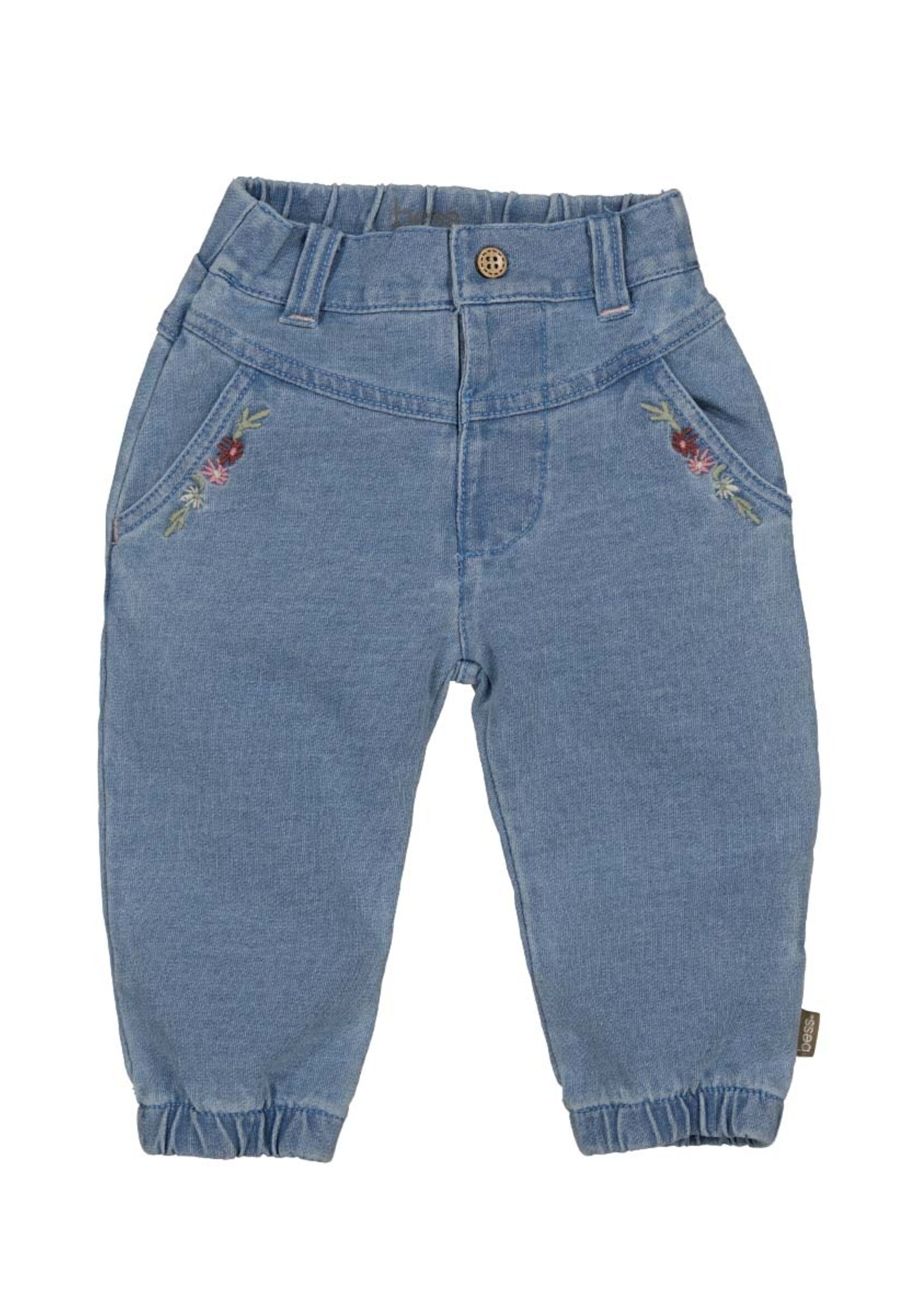 Bess Bess - pants embroidery jog denim stone wash