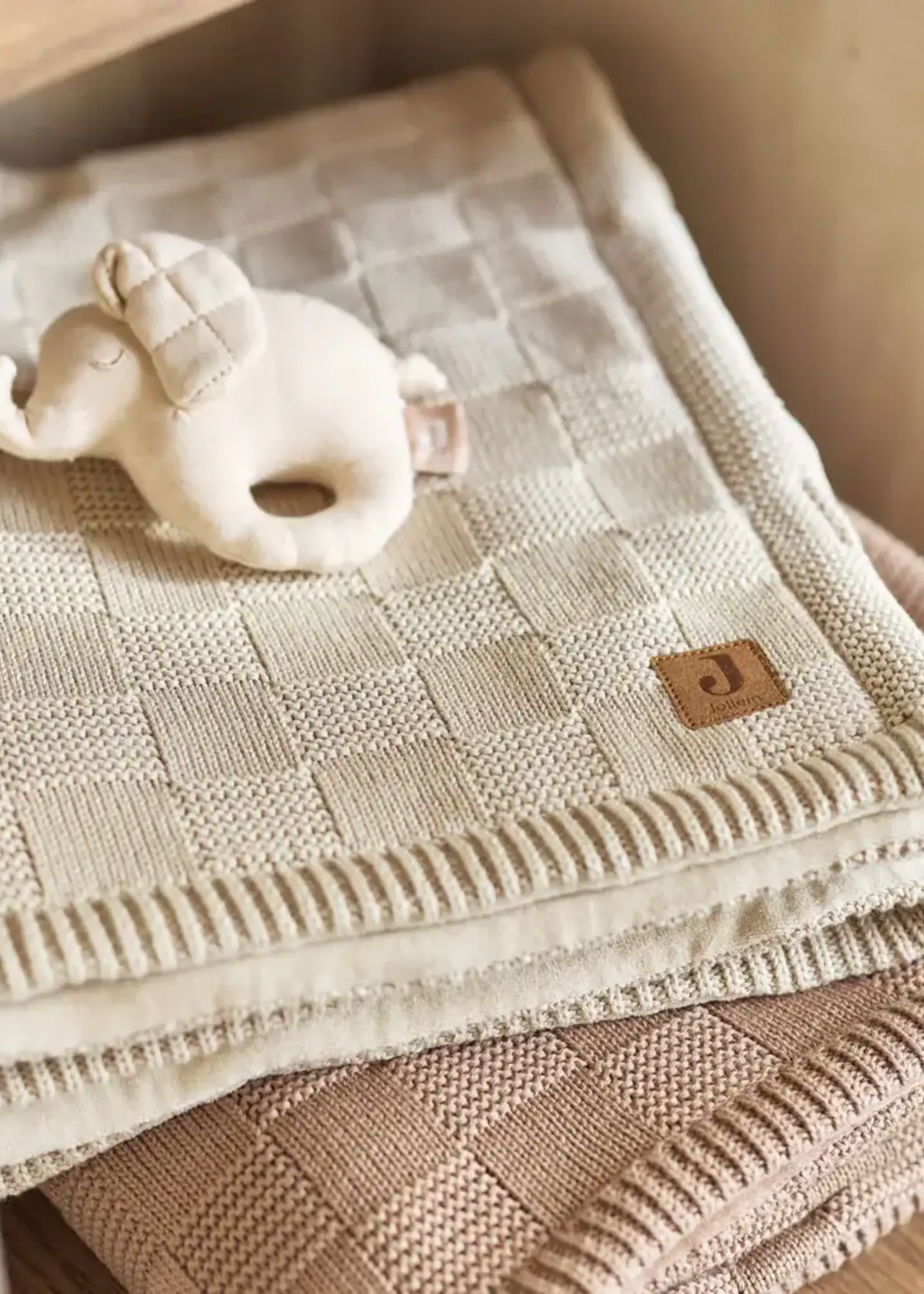 Jollein Jollein - deken wieg 75x100cm box knit warm sand/velvet