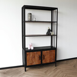 Lizzely Garden & Living Boekenkast mangohout Blizy kast industrieel 180x100cm massief hout mango wandkast