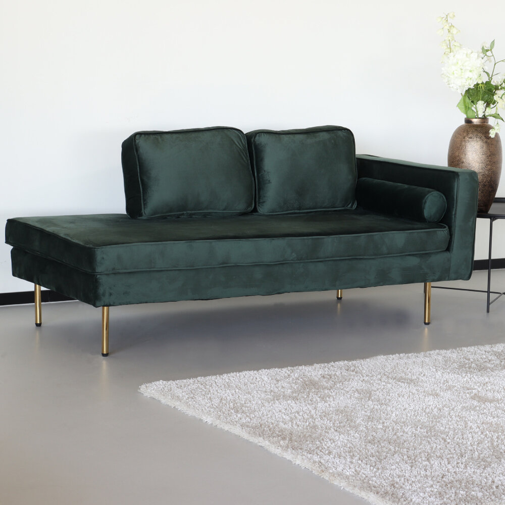 Chaise Longue Devi donkergroen velvet