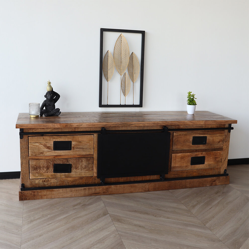 Dressoir mangohout Jones bruin zwart ladekast industrieel 155cm duurzaam mango kast Dressoir mangohout Jones bruin zwart ladekast industrieel 155cm duurzaam mango kast