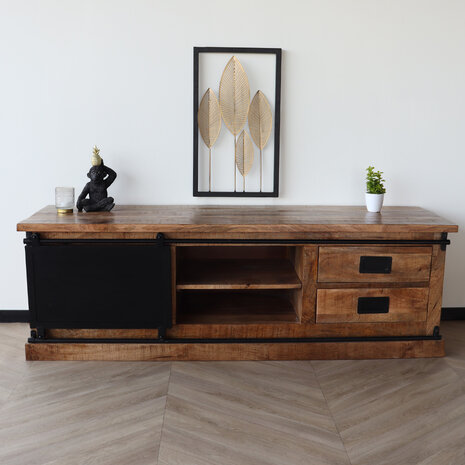 Lizzely Garden & Living Dressoir mangohout Jones bruin zwart ladekast industrieel 155cm duurzaam mango kast Lizzely Garden & Living Dressoir mangohout Jones bruin zwart ladekast industrieel 155cm duurzaam mango kast