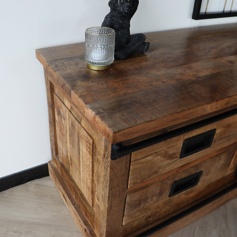 Dressoir mangohout Jones bruin zwart ladekast industrieel 155cm duurzaam mango kast Dressoir mangohout Jones bruin zwart ladekast industrieel 155cm duurzaam mango kast