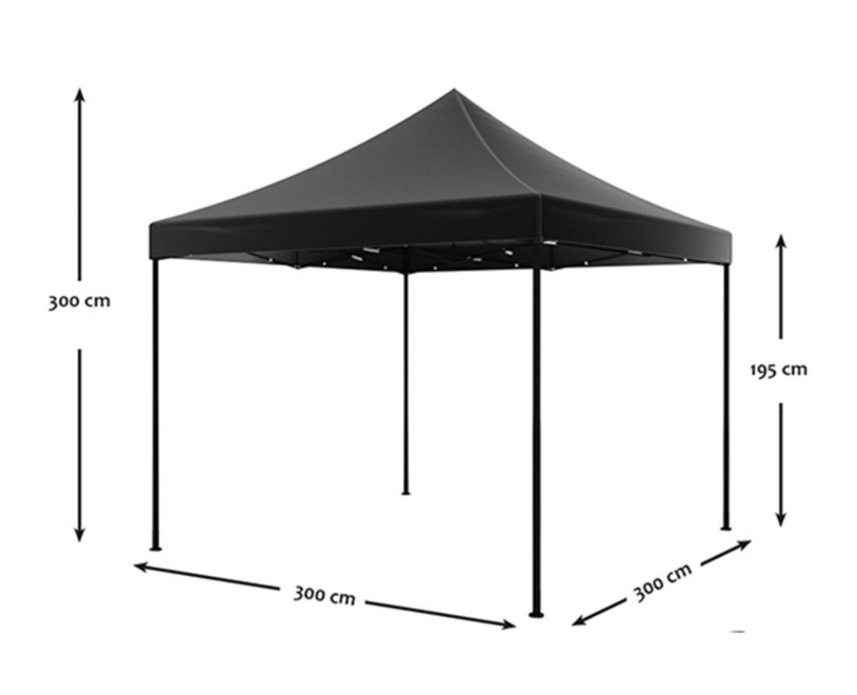 Easy up 3x3m zwart luxe zonder zijwanden partytent opvouwbaar