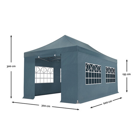 Lizzely Garden & Living Easy up 3x6m grijs 30mm (aluminium buizen) semi prof partytent opvouwbaar