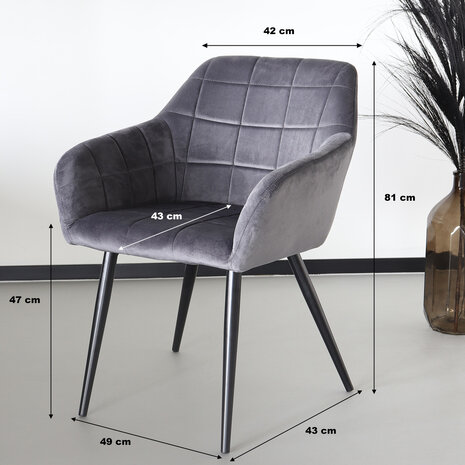 Lizzely Garden & Living Eetkamerstoel met armleuning Barbara velvet grijs eetstoel