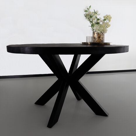 Lizzely Garden & Living Eettafel rond mangohout 130cm Jones zwart ronde industriële tafel duurzaam mango eetkamertafel