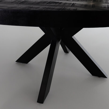 Lizzely Garden & Living Eettafel rond mangohout 130cm Jones zwart ronde industriële tafel duurzaam mango eetkamertafel