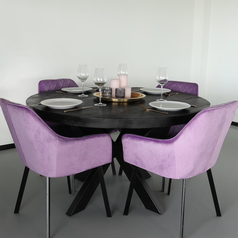 Eettafel rond mangohout 130cm Jones zwart ronde industriële tafel duurzaam mango eetkamertafel