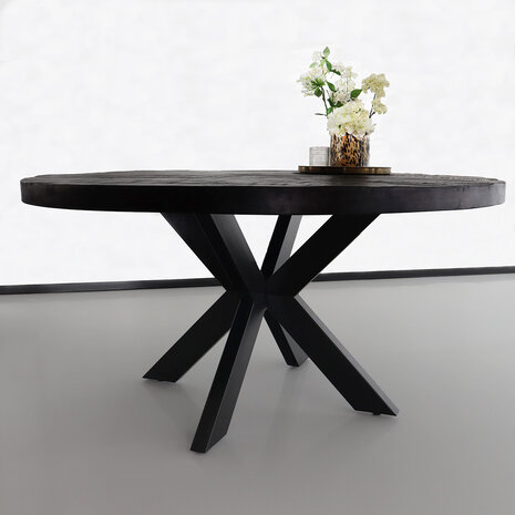 Lizzely Garden & Living Eettafel rond mangohout 150cm Jones zwart ronde industriële tafel duurzaam mango eetkamertafel Lizzely Garden & Living Eettafel rond mangohout 150cm Jones zwart ronde industriële tafel duurzaam mango eetkamertafel