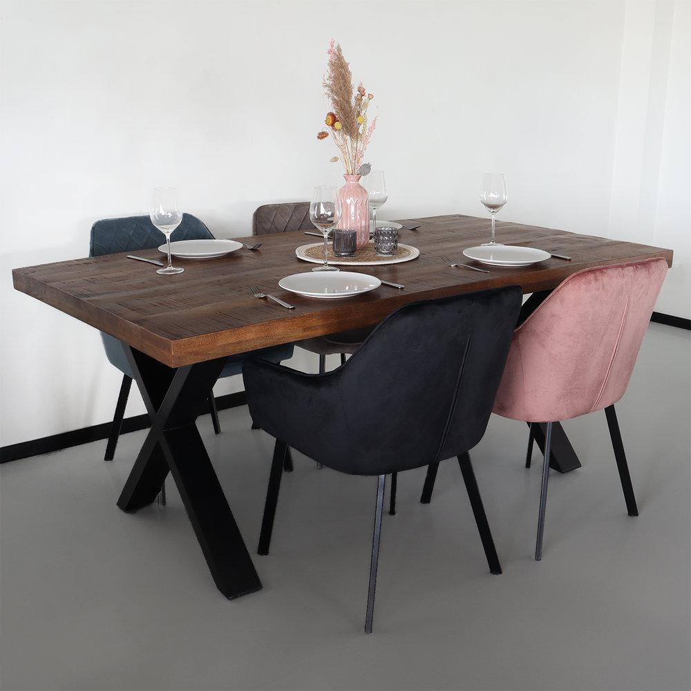 Eettafel rechthoekig Xavier 180cm duurzaam mangohout tafel met X-poot mango rechthoek eetkamertafel