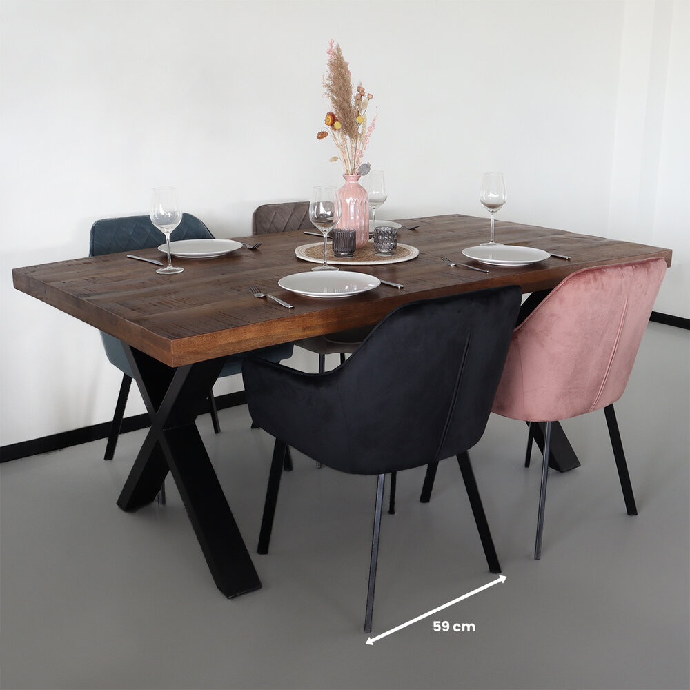 Eettafel rechthoekig Xavier 180cm duurzaam mangohout tafel met X-poot mango rechthoek eetkamertafel