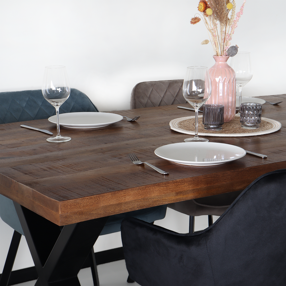 Eettafel rechthoekig Xavier 180cm duurzaam mangohout tafel met X-poot mango rechthoek eetkamertafel