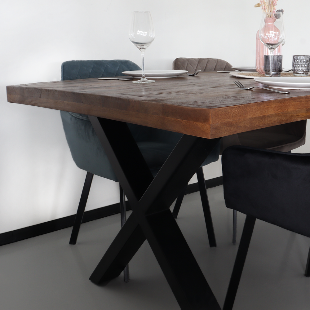 Eettafel rechthoekig Xavier 180cm duurzaam mangohout tafel met X-poot mango rechthoek eetkamertafel