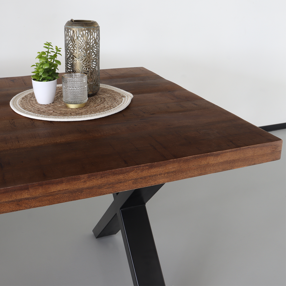 Eettafel rechthoek Xavier 200cm duurzaam mangohout tafel met X-poot mango eetkamertafel rechthoekig