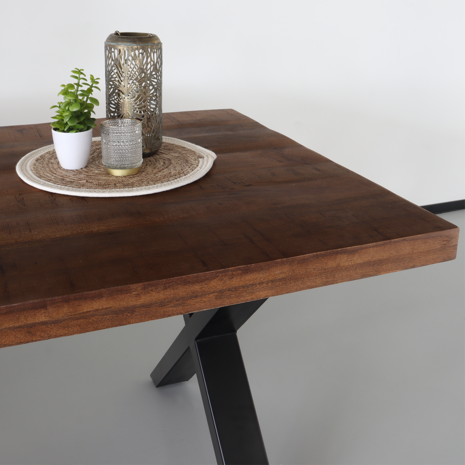 Lizzely Garden & Living Eettafel rechthoek Xavier 200cm duurzaam mangohout tafel met X-poot mango eetkamertafel rechthoekig