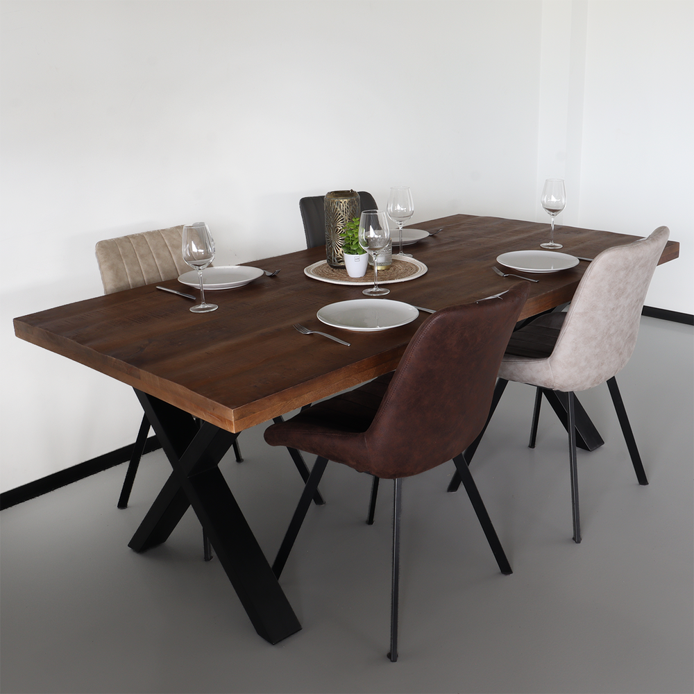 Eettafel rechthoek Xavier 200cm duurzaam mangohout tafel met X-poot mango eetkamertafel rechthoekig