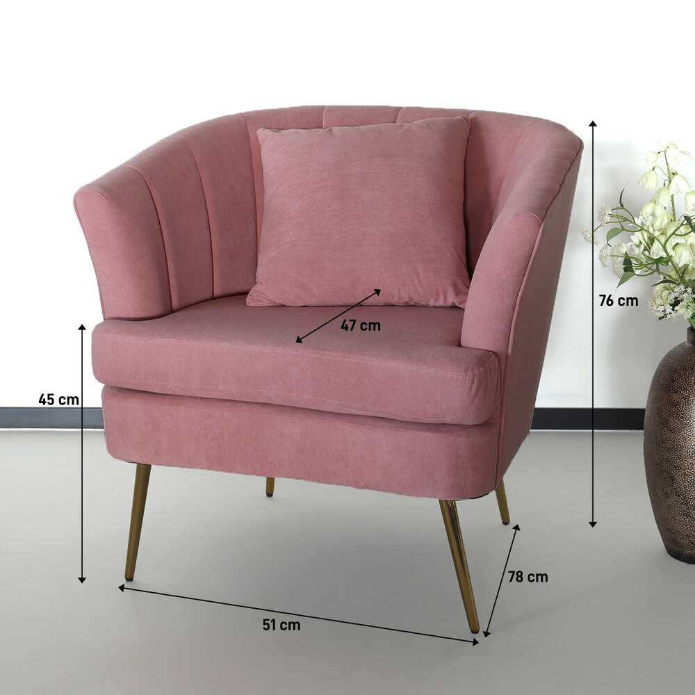 Fauteuil zitbank 1 persoons Sien velvet roze stoel -  Laagsteprijsgarantie.com