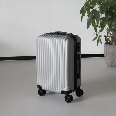 Lizzely Garden & Living Handbagage koffer 55cm zilver 4 wielen trolley met pin slot reiskoffer