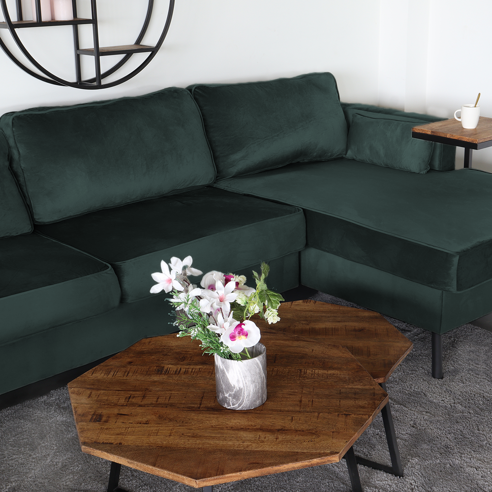 Hoekbank design Lizza 269cm bank donkergroen velvet loungebank zowel links als rechts bankstel Hoekbank design Lizza 269cm bank donkergroen velvet loungebank zowel links als rechts bankstel
