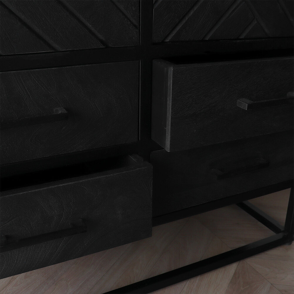 Kast zwart Bassie mangohout visgraat 200cm hoog wandkast mango Kast zwart Bassie mangohout visgraat 200cm hoog wandkast mango