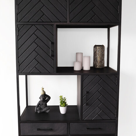 Lizzely Garden & Living Kast zwart industrieel Blako duurzaam mangohout visgraat 200cm hoog vakkenkast wandkast mango Lizzely Garden & Living Kast zwart industrieel Blako duurzaam mangohout visgraat 200cm hoog vakkenkast wandkast mango