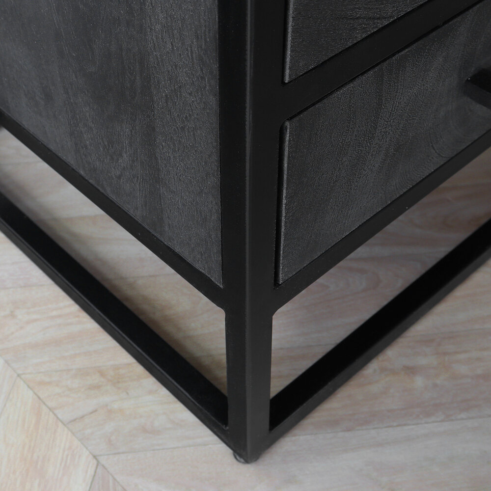 Kast zwart industrieel Blako duurzaam mangohout visgraat 200cm hoog vakkenkast wandkast mango Kast zwart industrieel Blako duurzaam mangohout visgraat 200cm hoog vakkenkast wandkast mango