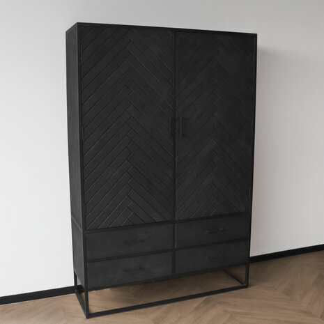 Lizzely Garden & Living Kast zwart industrieel Flako mangohout visgraat 180cm hoog vakkenkast wandkast duurzaam mango Lizzely Garden & Living Kast zwart industrieel Flako mangohout visgraat 180cm hoog vakkenkast wandkast duurzaam mango