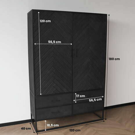 Lizzely Garden & Living Kast zwart industrieel Flako mangohout visgraat 180cm hoog vakkenkast wandkast duurzaam mango Lizzely Garden & Living Kast zwart industrieel Flako mangohout visgraat 180cm hoog vakkenkast wandkast duurzaam mango