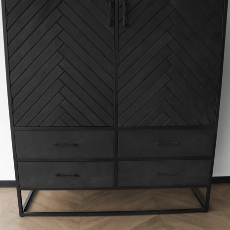 Lizzely Garden & Living Kast zwart industrieel Flako mangohout visgraat 180cm hoog vakkenkast wandkast duurzaam mango Lizzely Garden & Living Kast zwart industrieel Flako mangohout visgraat 180cm hoog vakkenkast wandkast duurzaam mango