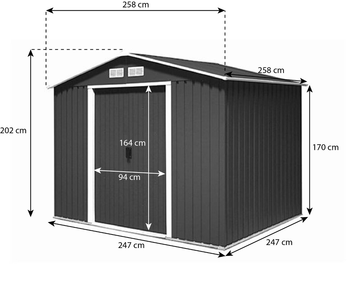 Metalen tuinhuisje (13,5 m3) Antraciet HOOG GROOT HxBxD: 202x258x258cm
