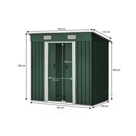 Lizzely Garden & Living Metalen tuinhuisje (4,3 m3) groen klein berging schuur HxBxD: 182x194x121cm Lizzely Garden & Living Metalen tuinhuisje (4,3 m3) groen klein berging schuur HxBxD: 182x194x121cm