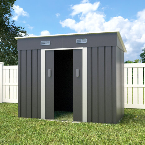 Lizzely Garden & Living Metalen tuinhuisje (5,6 m3) grijs breed klein berging schuur HxBxD: 182x238x131cm Lizzely Garden & Living Metalen tuinhuisje (5,6 m3) grijs breed klein berging schuur HxBxD: 182x238x131cm