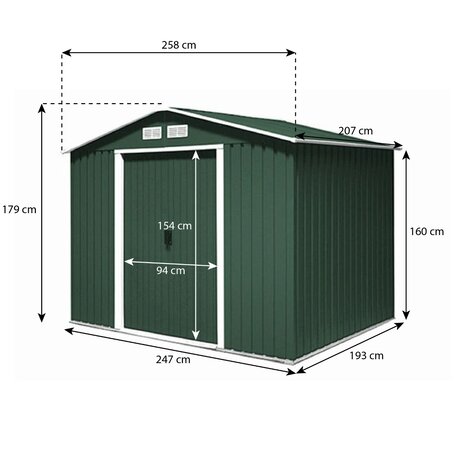 Lizzely Garden & Living Metalen tuinhuisje (9,3 m3) groen medium berging schuur HxBxD: 179x258x207cm Lizzely Garden & Living Metalen tuinhuisje (9,3 m3) groen medium berging schuur HxBxD: 179x258x207cm