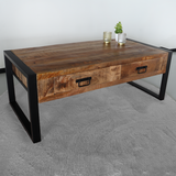 Lizzely Garden & Living Salontafel mangohout Kai met lades 120cm industrieel duurzaam massief hout mango Lizzely Garden & Living Salontafel mangohout Kai met lades 120cm industrieel duurzaam massief hout mango