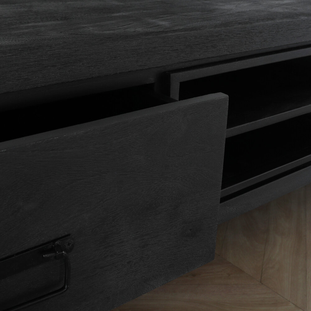TV meubel industrieel Avelyn zwart duurzaam mangohout 180cm lengte mango