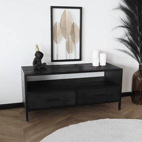 Lizzely Garden & Living Tv meubel mangohout Fello zwart industrieel 2 lades 100cm lengte mango Lizzely Garden & Living Tv meubel mangohout Fello zwart industrieel 2 lades 100cm lengte mango