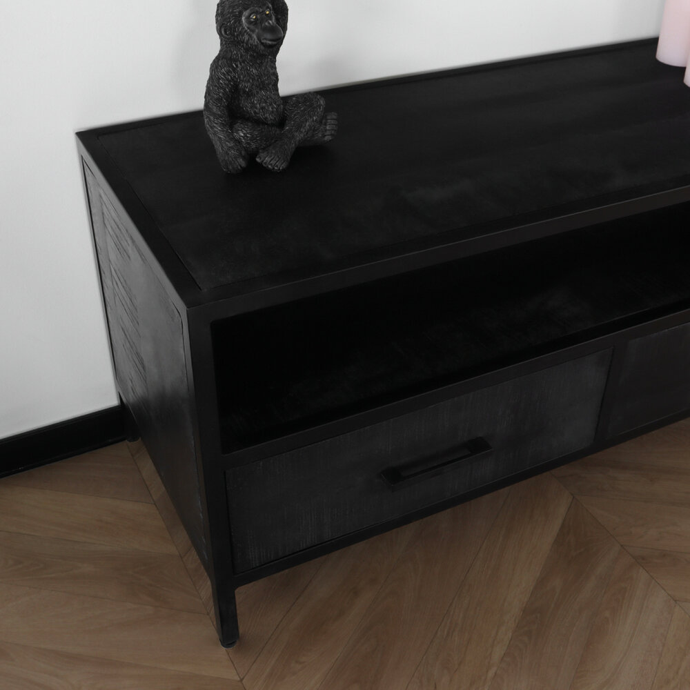 Tv meubel mangohout Fello zwart industrieel 2 lades 100cm lengte mango