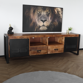 Lizzely Garden & Living TV Meubel mangohout Nova 200cm industrieel duurzaam massief hout mango Lizzely Garden & Living TV Meubel mangohout Nova 200cm industrieel duurzaam massief hout mango