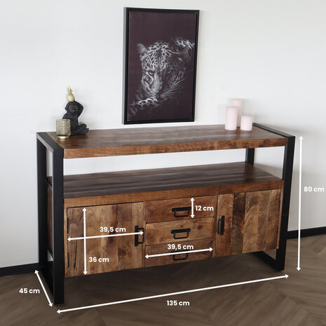 Lizzely Garden & Living TV meubel mangohout Robin 135cm industrieel duurzaam massief hout mango Lizzely Garden & Living TV meubel mangohout Robin 135cm industrieel duurzaam massief hout mango