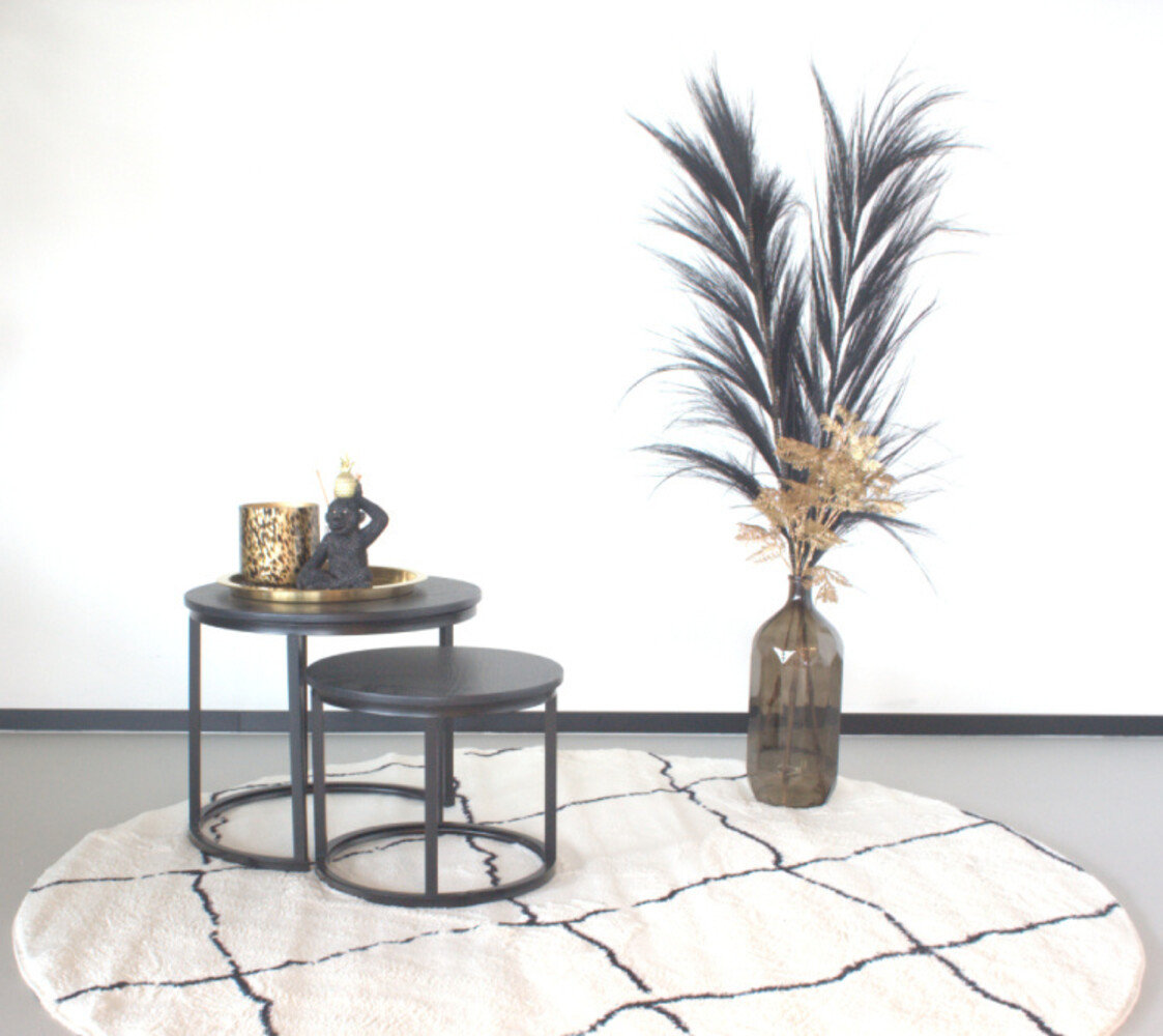 Vloerkleed rond moroccan 180cm wit zwart perzisch oosters tapijt