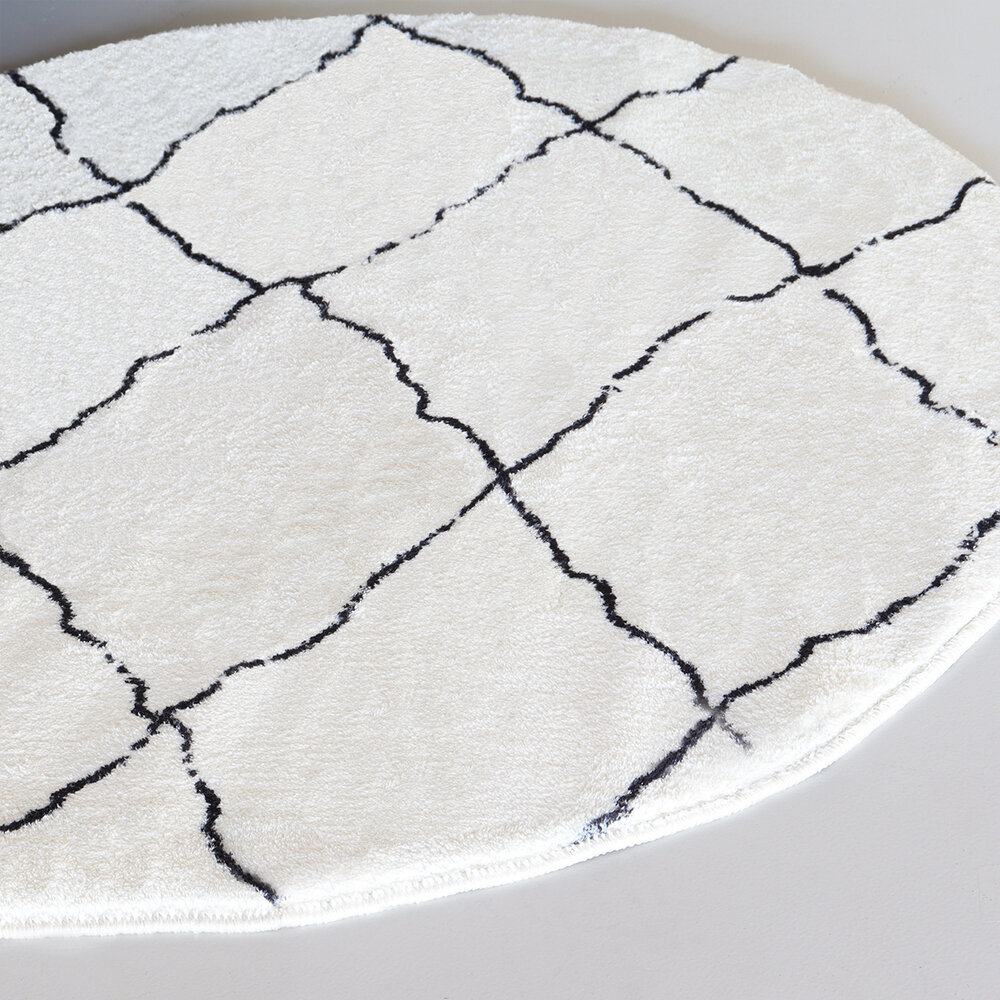 Vloerkleed rond moroccan 180cm wit zwart perzisch oosters tapijt