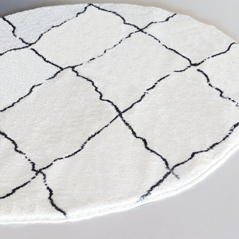 Lizzely Garden & Living Vloerkleed rond moroccan 180cm wit zwart perzisch oosters tapijt
