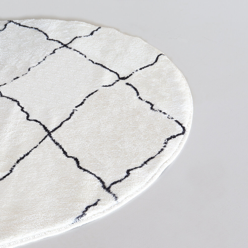 Vloerkleed rond moroccan 180cm wit zwart perzisch oosters tapijt